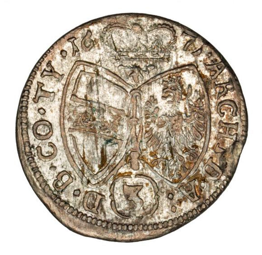 3 krajcary 1671 Leopold I Habsburg Austria Tyrol Hall