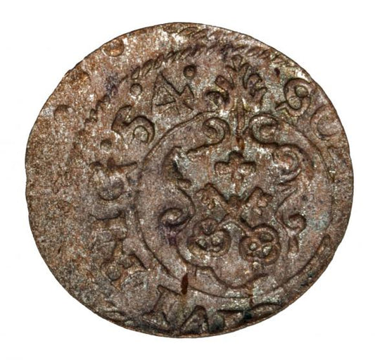 Szeląg 1654 Krystyna Waza Ryga