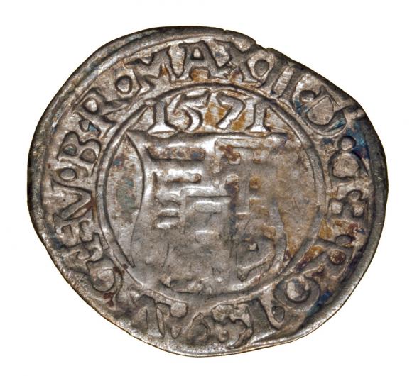Denar 1571 Maksymilian II Habsburg Węgry Kremnica