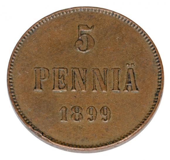 5 pennia 1899 Mikołaj II Romanow Finlandia okupacja rosyjska Helsinki