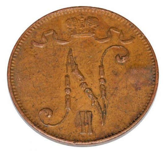 5 pennia 1908 Mikołaj II Romanow Finlandia okupacja rosyjska Helsinki
