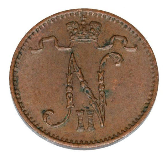 1 penni 1909 Mikołaj II Romanow Finlandia okupacja rosyjska Helsinki