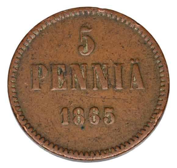 5 pennia 1865 Aleksander II Romanow Finlandia okupacja rosyjska Helsinki