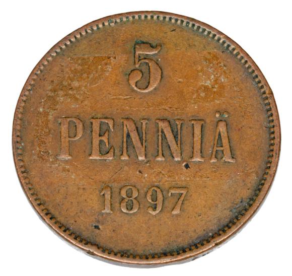 5 pennia 1897 Mikołaj II Romanow Finlandia okupacja rosyjska Helsinki