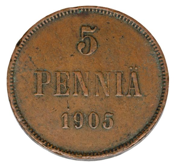 5 pennia 1905 Mikołaj II Romanow Finlandia okupacja rosyjska Helsinki