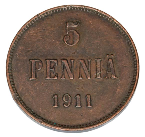 5 pennia 1911 Mikołaj II Romanow Finlandia okupacja rosyjska Helsinki
