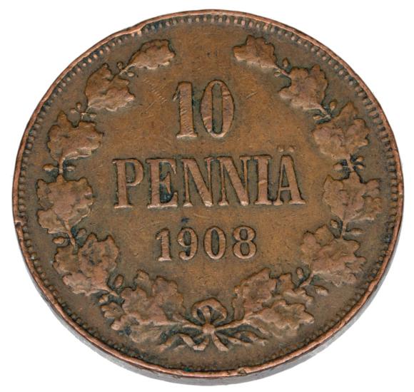 10 pennia 1908 Mikołaj II Romanow Finlandia okupacja rosyjska Helsinki