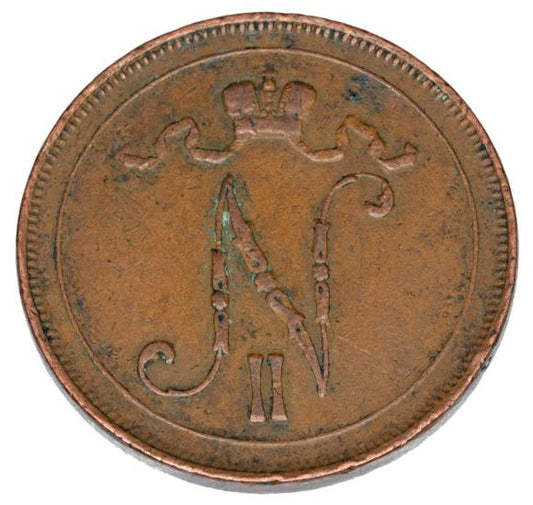 10 pennia 1908 Mikołaj II Romanow Finlandia okupacja rosyjska Helsinki