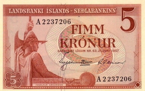 Islandia 5 koron Bessastadir 1957 P-37