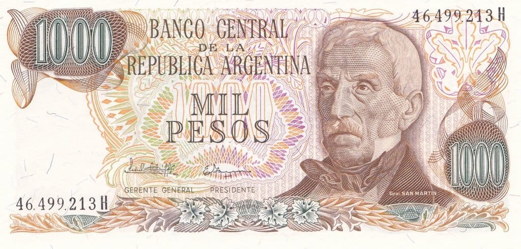 Argentyna 1000 peso San Martin 1977+ P-304d