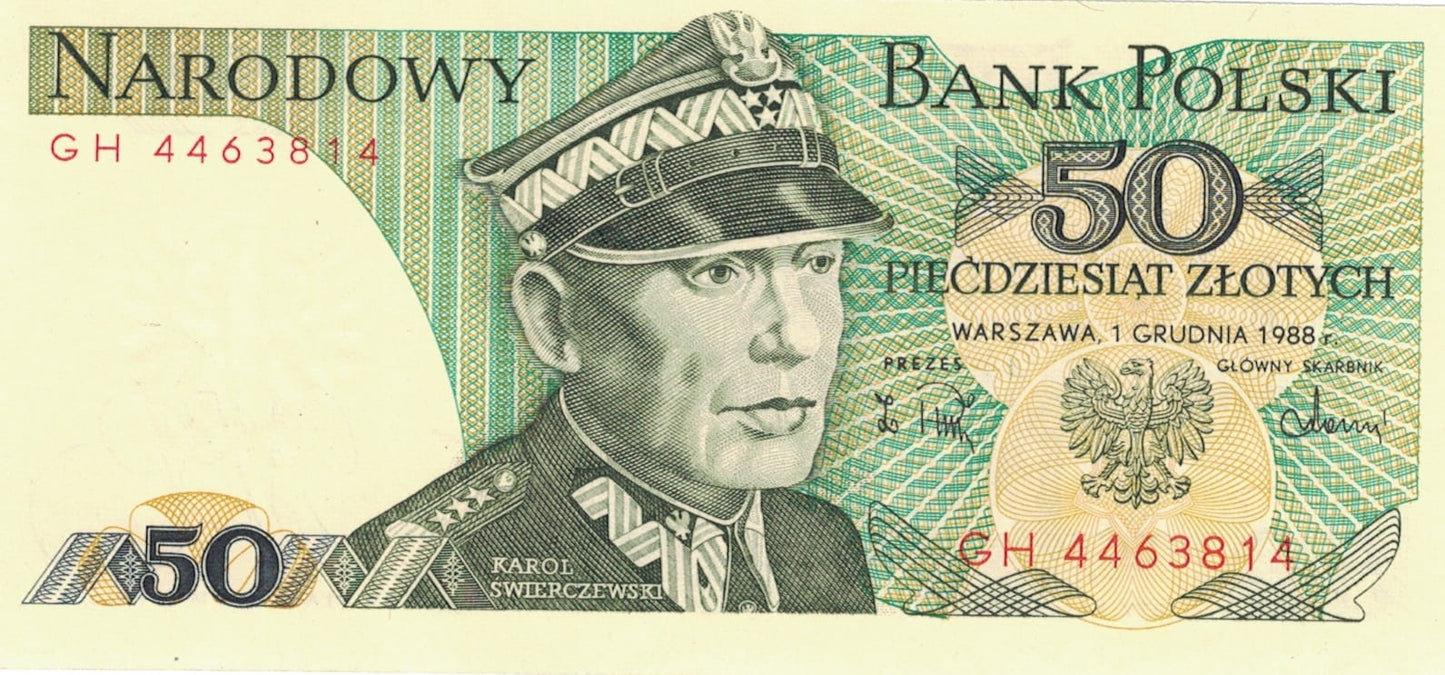 PRL 50 zł Karol Świerczewski 1988 seria GH P-142e