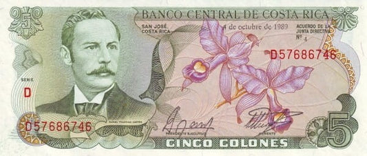 Kostaryka 5 colones Rafael Castro 1989 P-236d.19