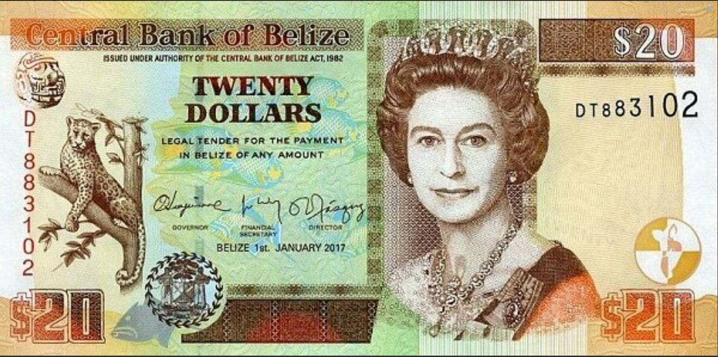 Belize 20 dolarów Zwierzęta Belize 2017 P-69f
