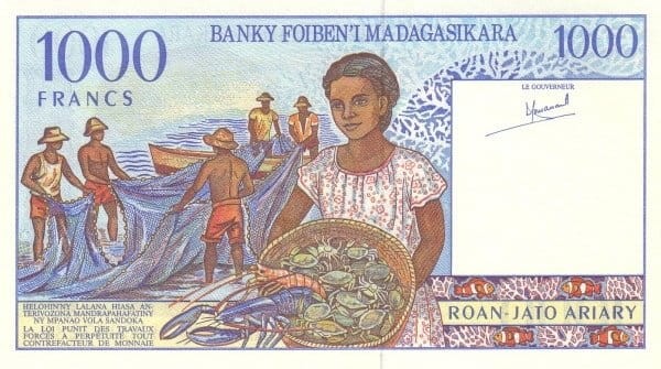 Madagaskar 1000 ariary Połów 1994 P-76a