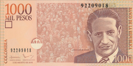 Kolumbia 1000 peso Jorge Gaitan 2016 P-456u