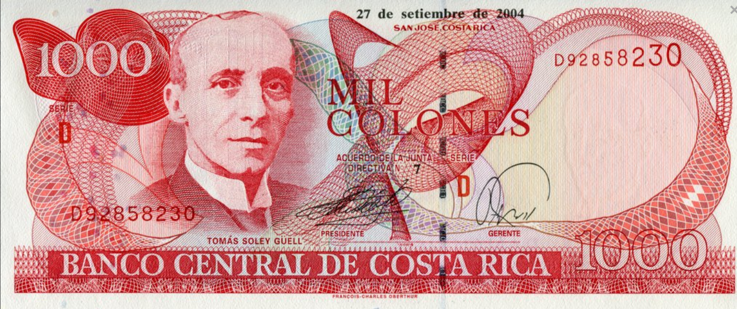Kostaryka 1000 colones Guell 2004 P-264e