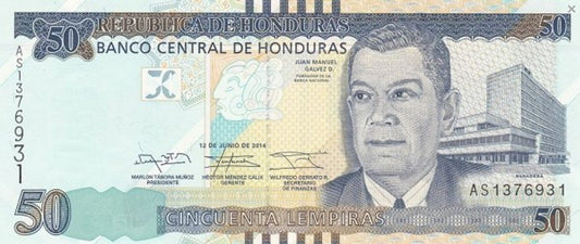Honduras 50 lempira Juan M. Galvez 2014 P-101b