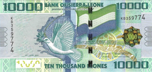Sierra Leone 10 000 leones Gołąbek 2021 P-33f