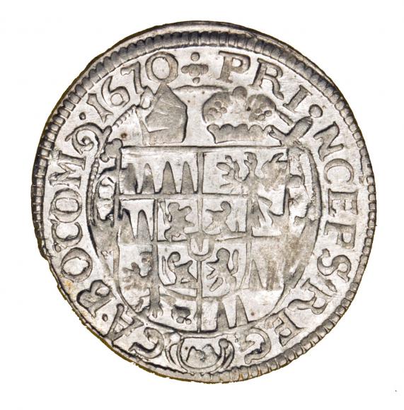 3 krajcary 1670 Karol II Lichtenstein Ołomuniec