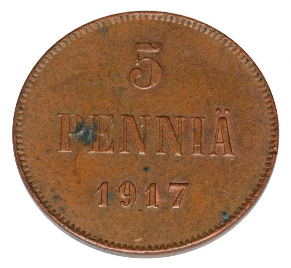 5 pennia 1917 Mikołaj II Romanow Finlandia okupacja rosyjska Helsinki