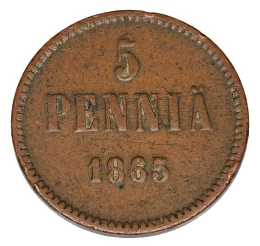 5 pennia 1865 Aleksander II Romanow Finlandia okupacja rosyjska Helsinki