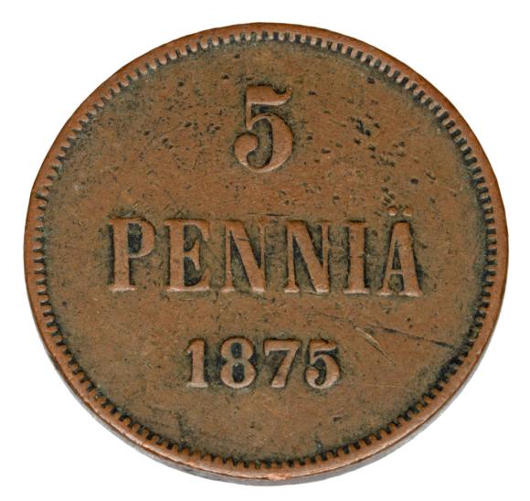 5 pennia 1875 Aleksander II Romanow Finlandia okupacja rosyjska Helsinki