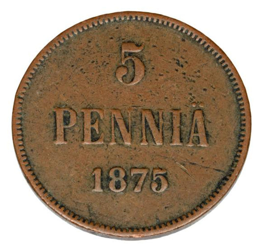 5 pennia 1875 Aleksander II Romanow Finlandia okupacja rosyjska Helsinki