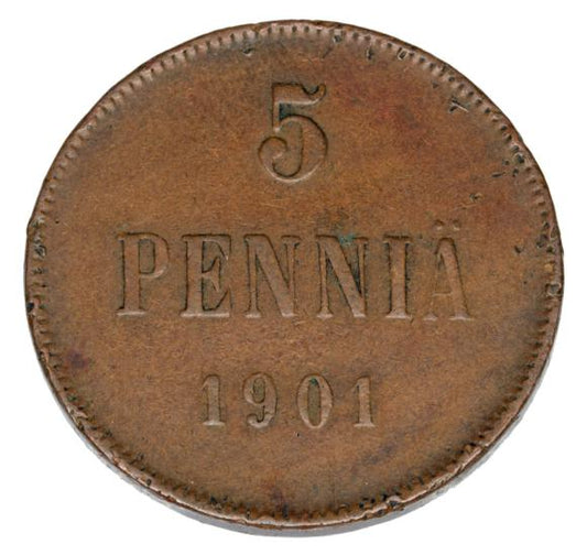5 pennia 1901 Mikołaj II Romanow Finlandia okupacja rosyjska Helsinki