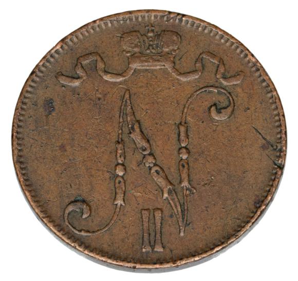5 pennia 1907 Mikołaj II Romanow Finlandia okupacja rosyjska Helsinki