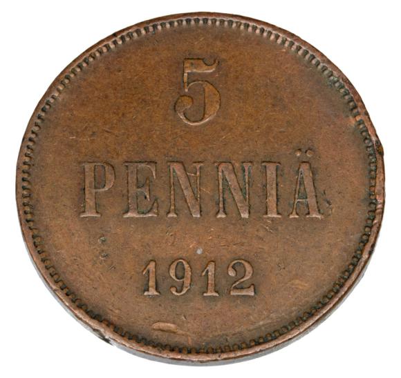 5 pennia 1912 Mikołaj II Romanow Finlandia okupacja rosyjska Helsinki