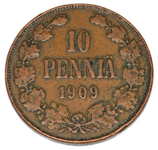 10 pennia 1909 Mikołaj II Romanow Finlandia okupacja rosyjska Helsinki