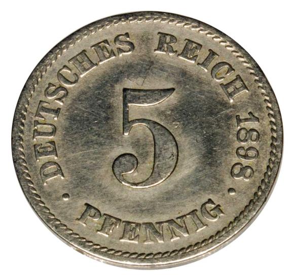 5 fenigów 1898 Wilhelm II Hohenzollern Niemcy Muldenhutten E