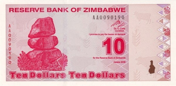 Zimbabwe 10 dolarów Ruiny 2009 P-94