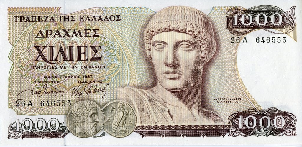Grecja 1000 drachm Apollo 1987 P-202