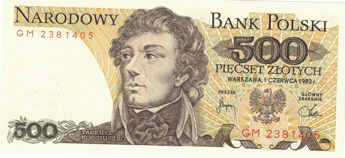 PRL 500 zł Tadeusz Kościuszko 1982 P-145d seria GM