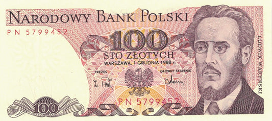 PRL 100 zł Ludwik Waryński 1988 P-143e.2 seria PN