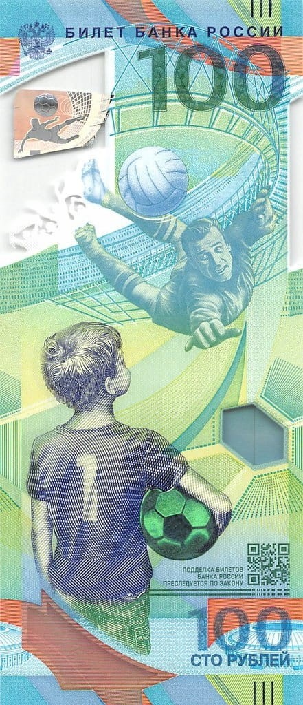 Rosja 100 rubli FIFA 2018 P-278r AB