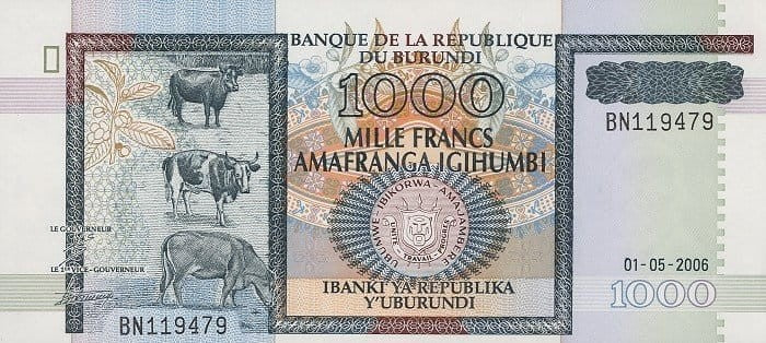 Burundi 1000 franków Bydło 2006 P-39d