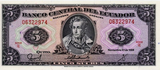 Ekwador 5 sucres A. J. Sucre 1988 P-113d