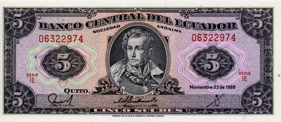 Ekwador 5 sucres A. J. Sucre 1988 P-113d