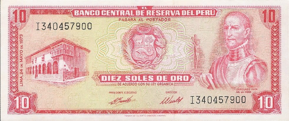 Peru 10 soles Tititaka żaglówki 1973 P-100c