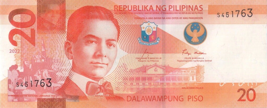 Filipiny 20 piso Łaskun palmowy 2022 P-230a.1