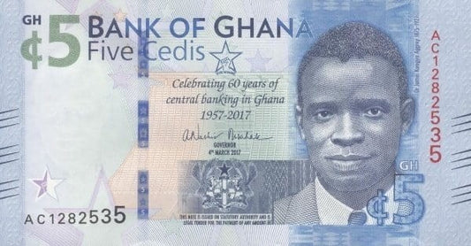 Ghana 5 cedis 60 lat Banku Centralnego 2017 P-43a