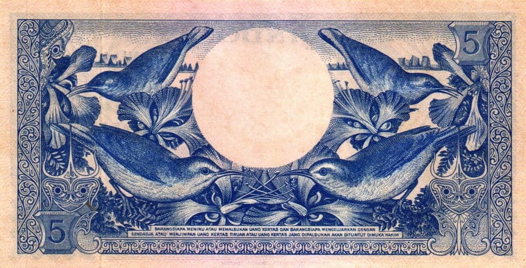 Indonezja 5 rupii Kwiat i ptaki 1959 P-65a.3