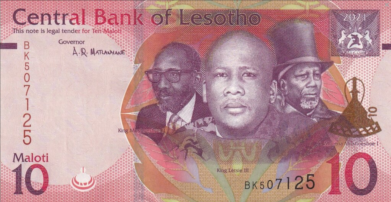 Lesotho 10 maloti Król Letsie III 2021 P-26a