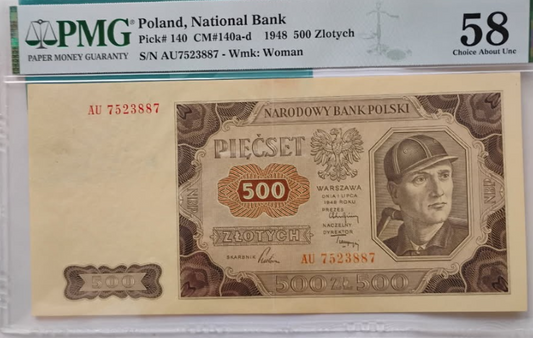 PRL 500 zł Górnicy 1948 P-140b seria AU PMG 58
