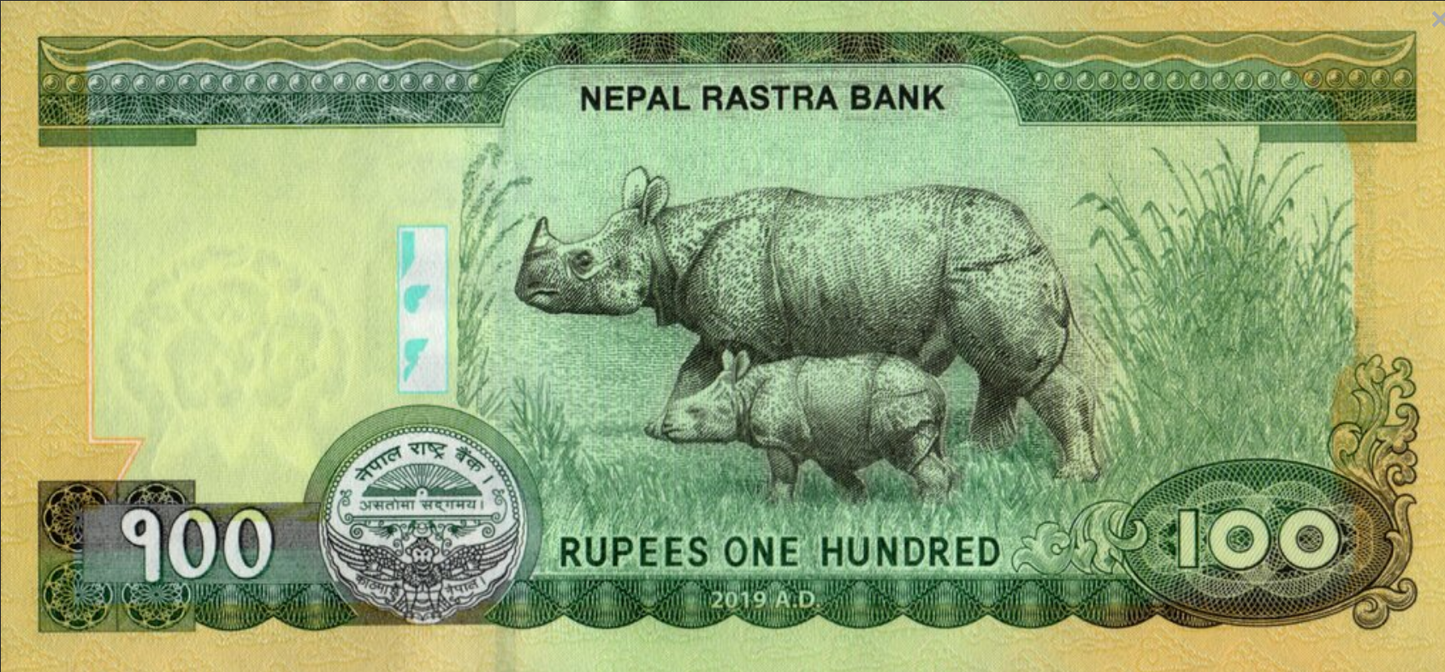Nepal 100 rupii Nosorożce 2019 P-80b