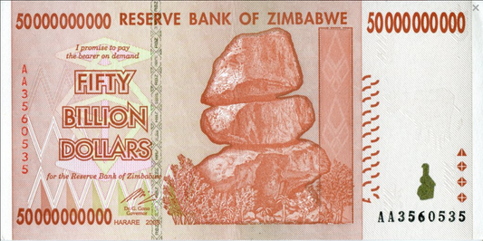 Zimbabwe 50 mld dolarów Kamienie 2008 p-87a