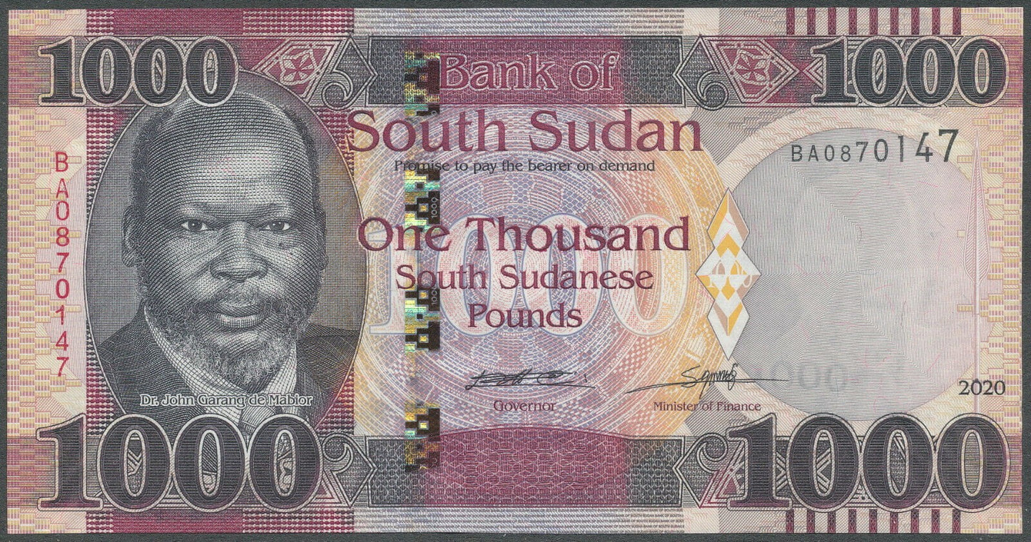 Sudan Południowy 1000 funtów Struś 2020 P-17