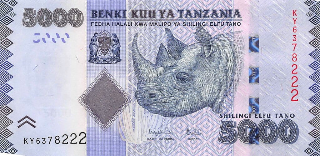 Tanzania 5000 szylingów Nosorożec 2025 P-43d